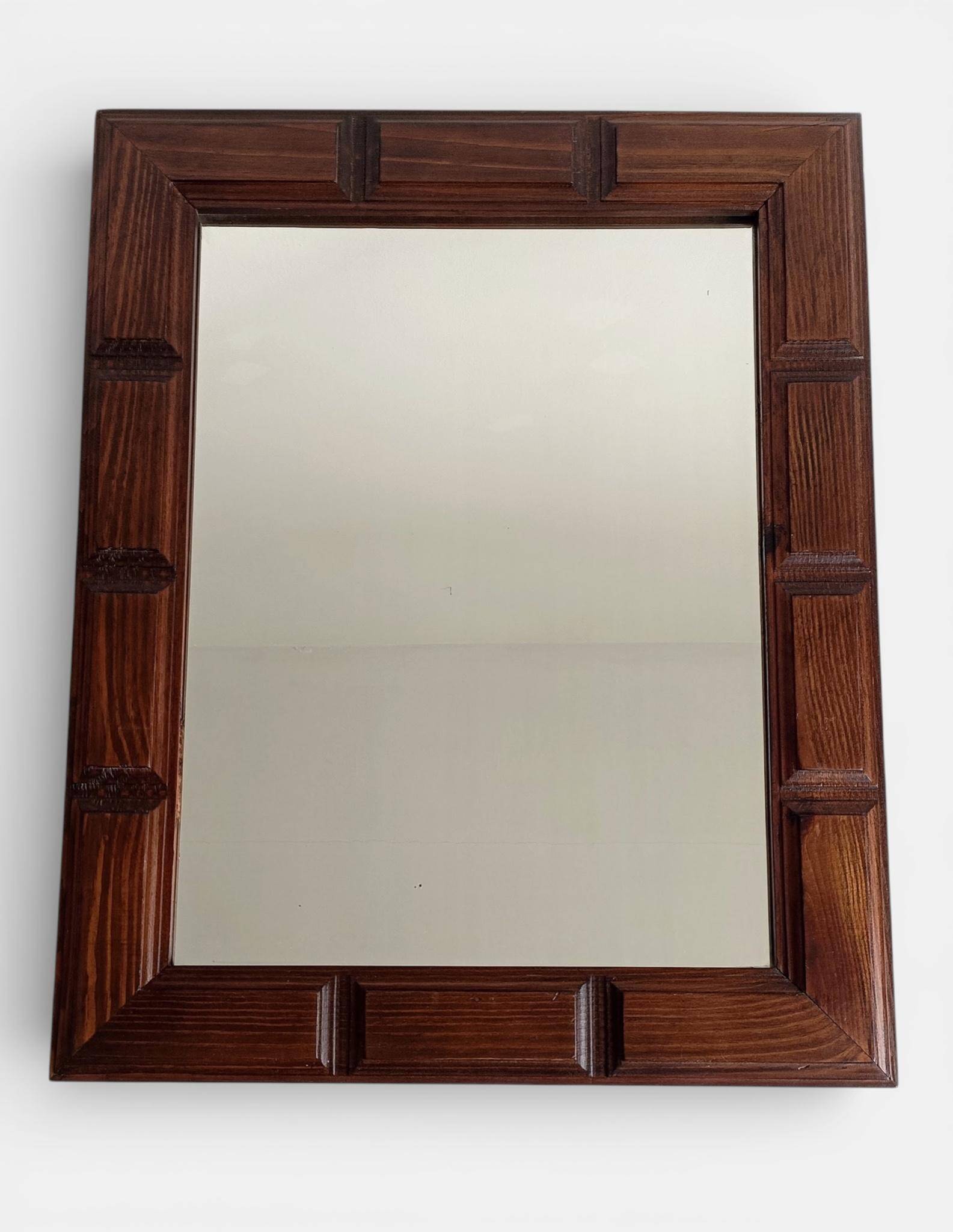Mid-Century Spanish Oak Wall Mirror– Castilian Style, 1950s