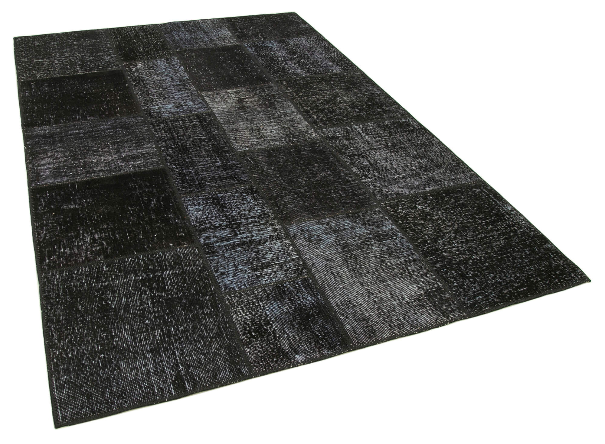 Handmade anatolian overdyed 171 cm x 247 cm black patchwork carpet
