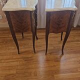 Pair of Louis XV style bedside tables with marquetry and marble top