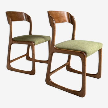 Baumann vintage sled chairs in ash and linden green velvet fabric