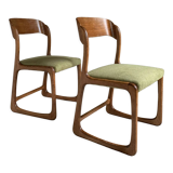 Baumann vintage sled chairs in ash and linden green velvet fabric