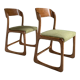 Chaises Baumann traineau vintage  en frêne et tissu velours vert tilleul