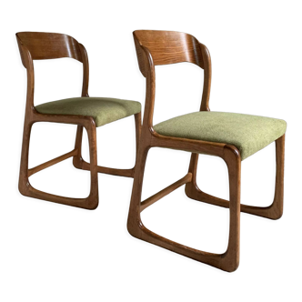 Baumann vintage sled chairs in ash and linden green velvet fabric