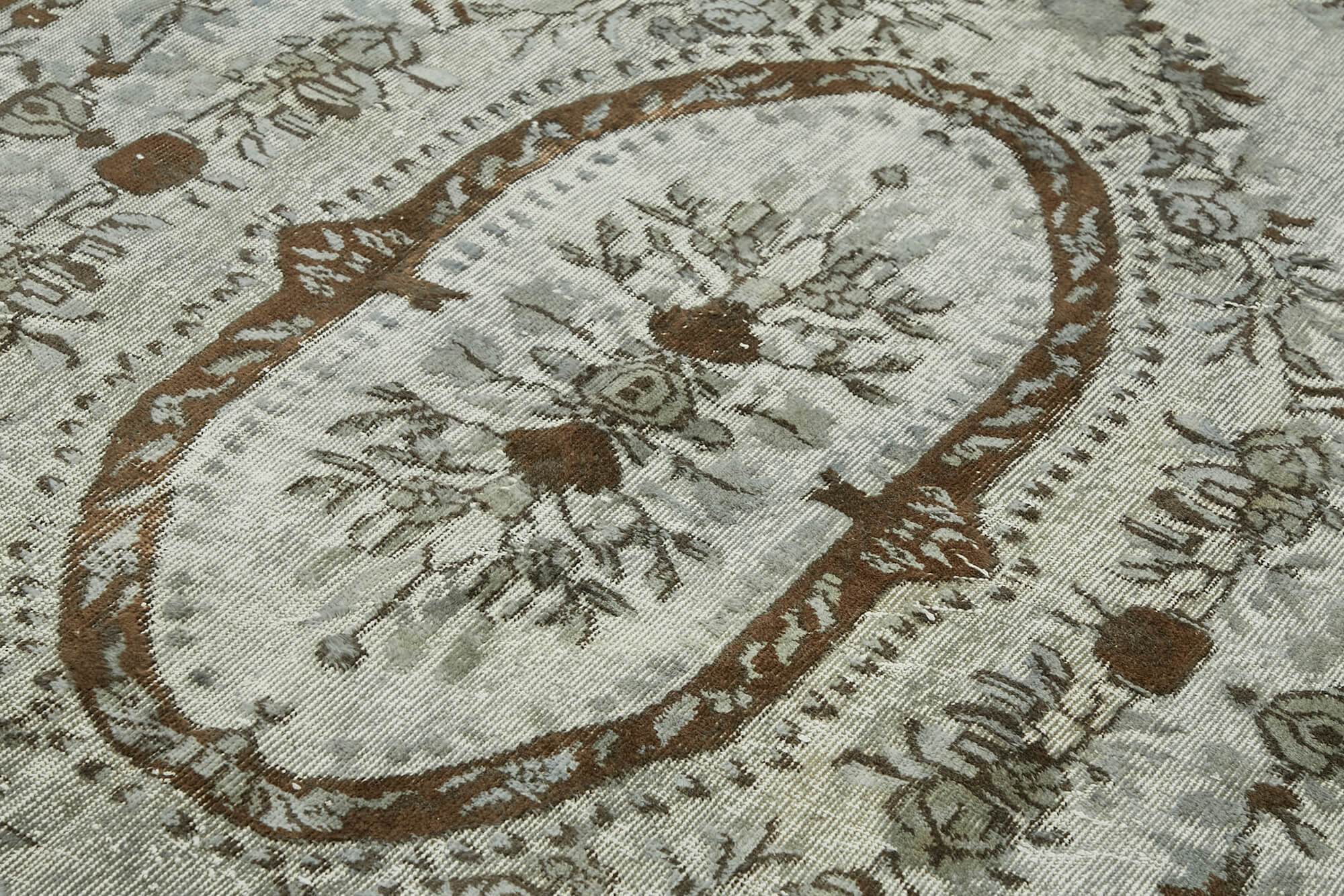 Handmade Distressed Turkish 1980s 207 cm x 304 cm Grey Rug