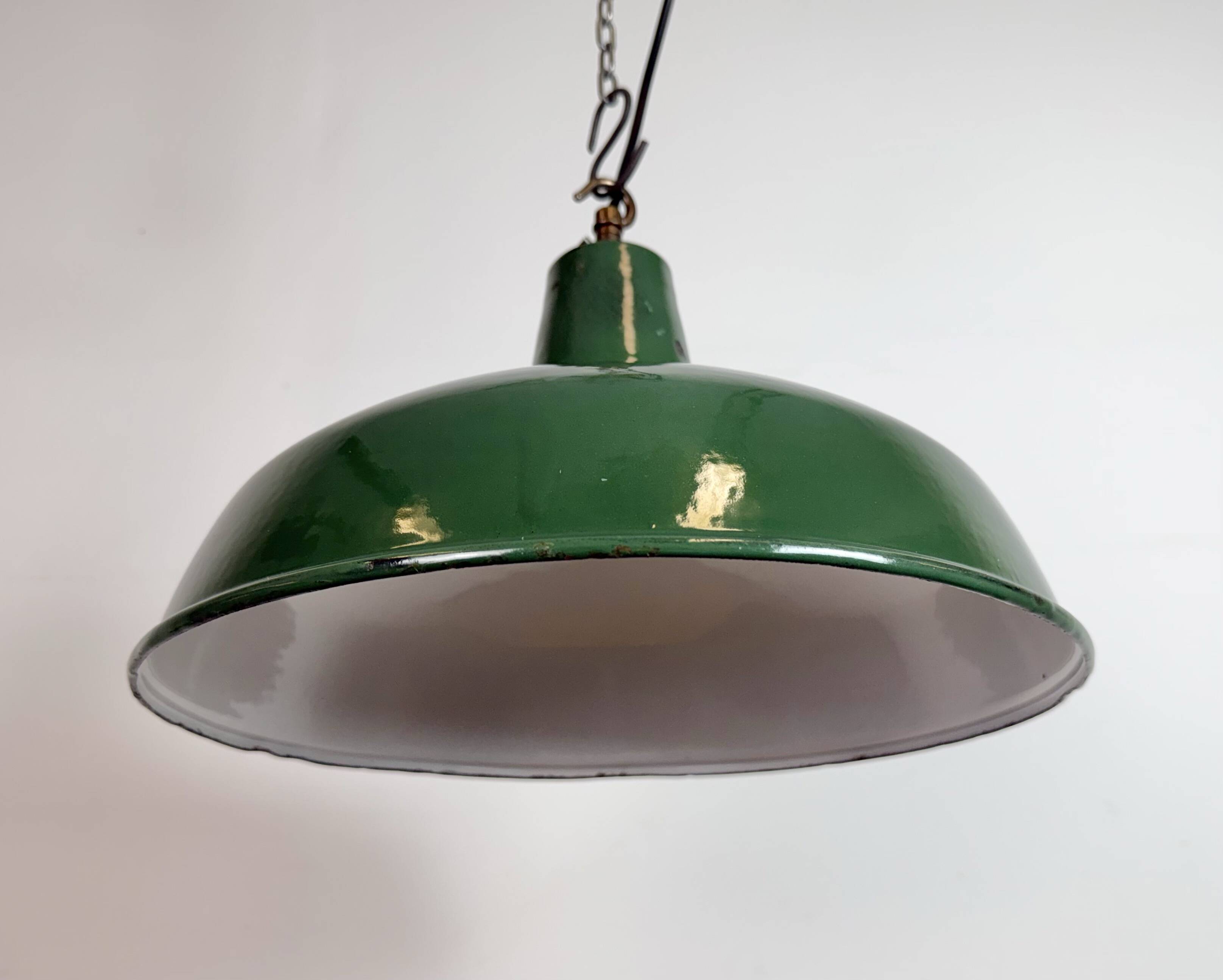Industrial British Green Enamel Factory Pendant Lamp, 1960s