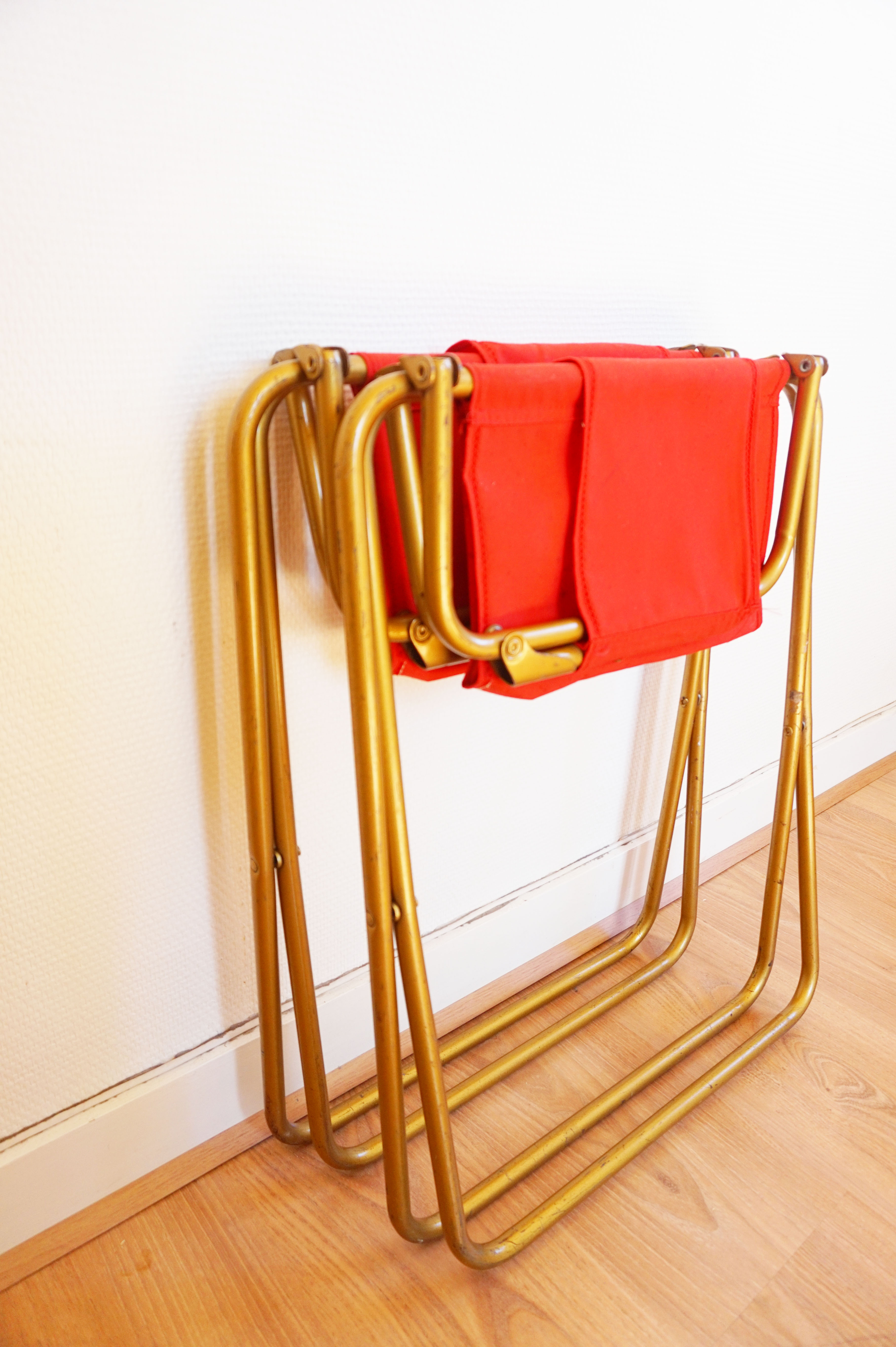 Red vintage pair of lafuma folding chairs