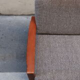 Two-seater Scandinavian sofa made of teak and 60s fabric