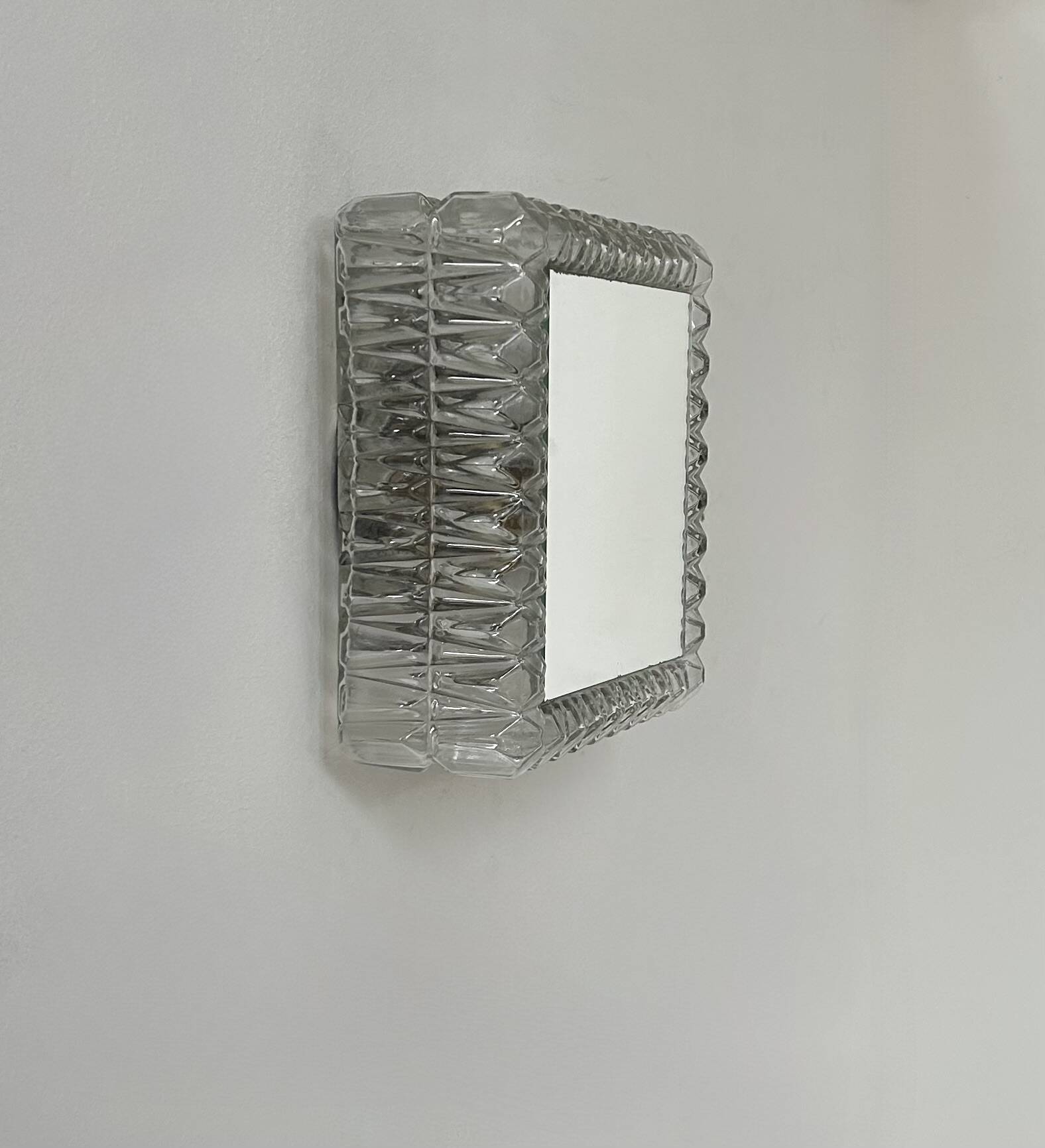 Vintage wall sconce, pressed molded glass and mirror, France, 1960