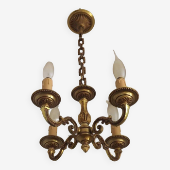 French vintage petite art nouveau style 4 light bronze vintage chandelier 4693