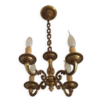 French vintage petite art nouveau style 4 light bronze vintage chandelier 4693