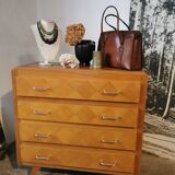 Vintage chest of drawers, compass legs, light wood
