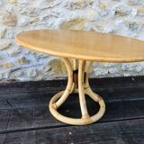 Table basse vintage en bois clair et bambou, circa 60