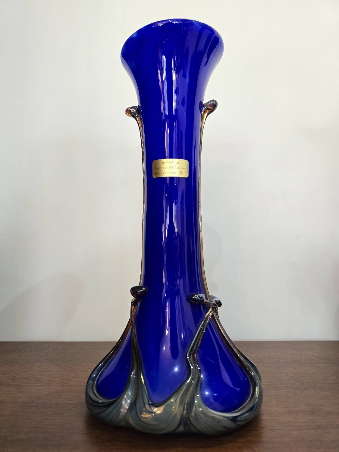 Cobalt blue blown glass vase – Silice Création Biot – 39 cm