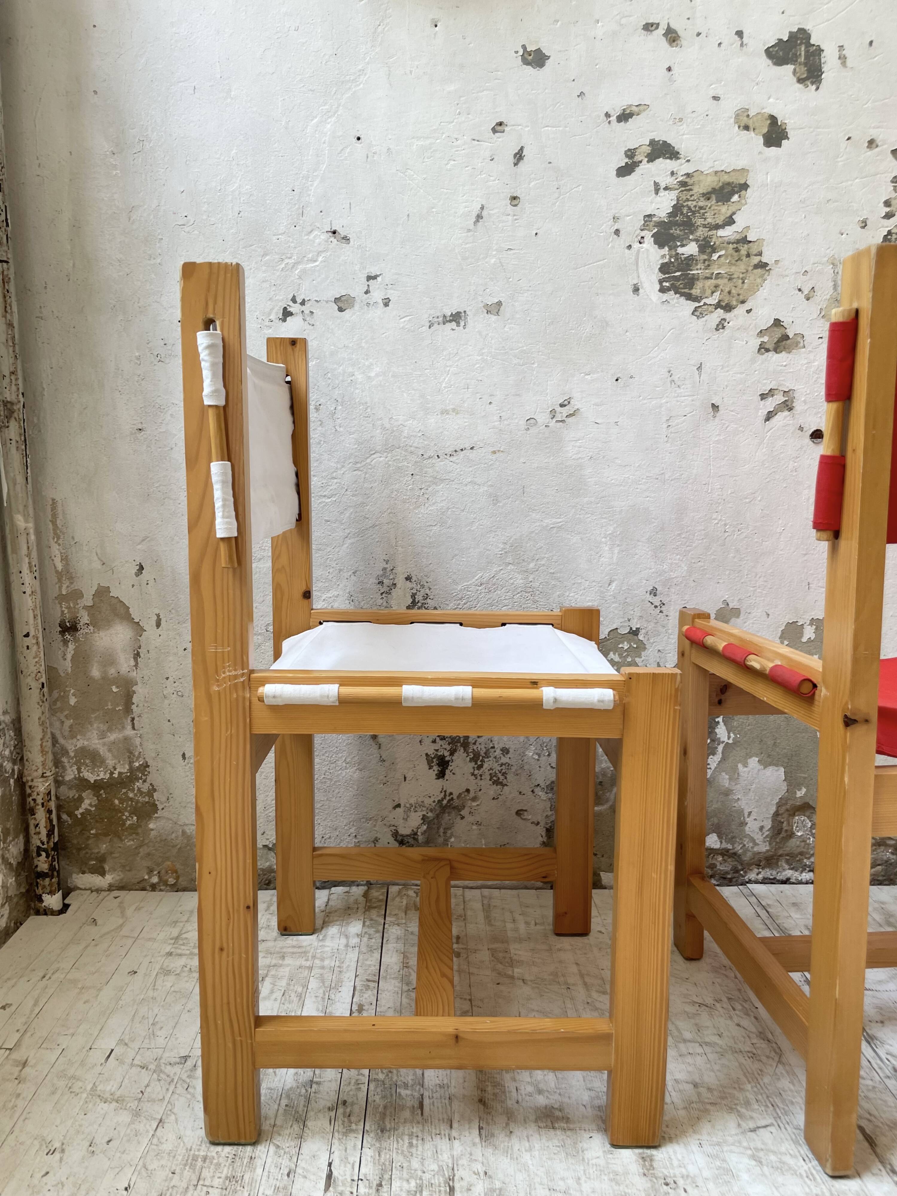 Set of 4 80s colored pine chairs