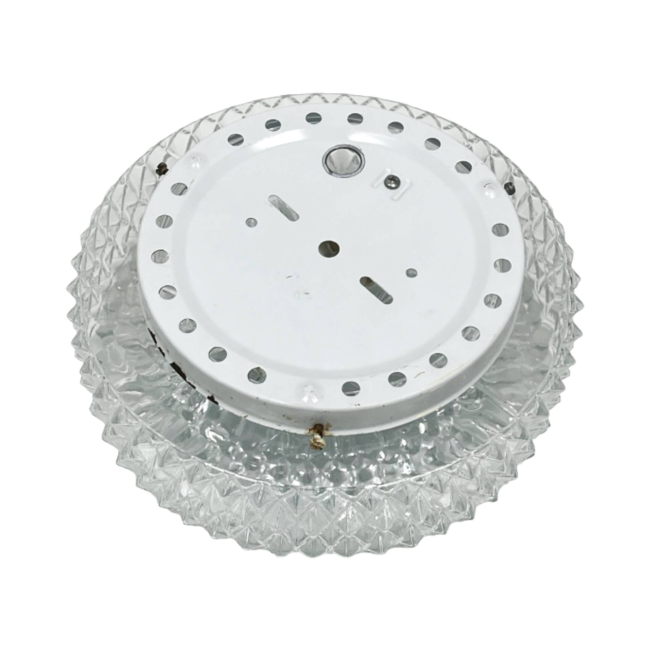 Massive Belgium Vintage Pressed Glass Mid-Century Rosette Ceiling Lamp Wall