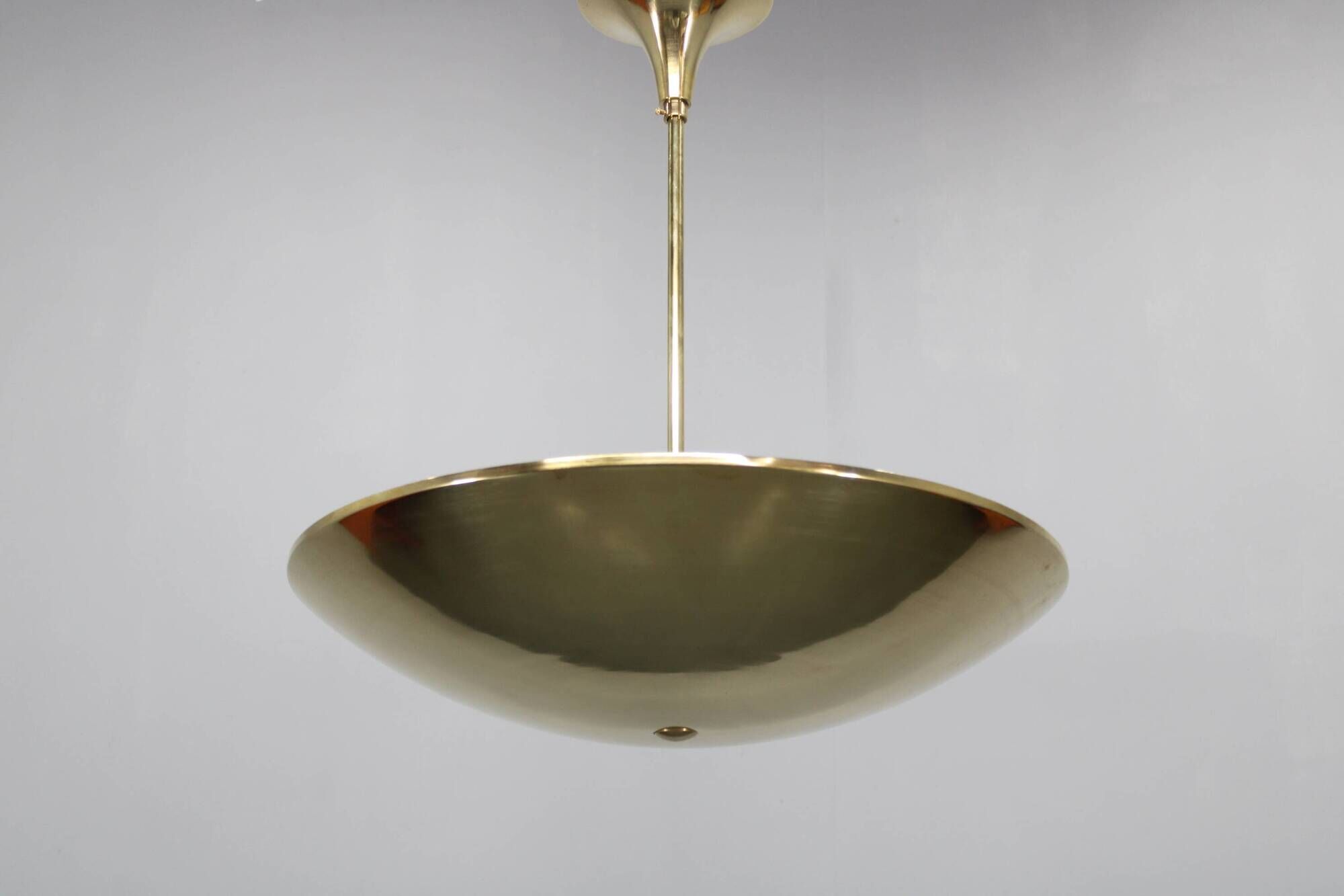 Restored Bauhaus or Art Deco brass chandelier, Czechoslovakia, circa 1930s