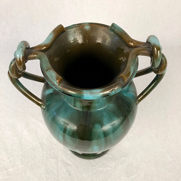 Clément Massier Golfe Juan vase with braided handles in glazed earthenware