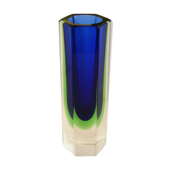 Sommerso hexagonal vase, blue and green