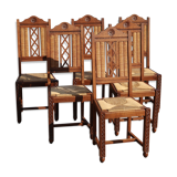 Lot 6 vintage chairs in mulched and carved wood