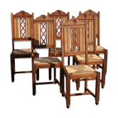Lot 6 vintage chairs in mulched and carved wood
