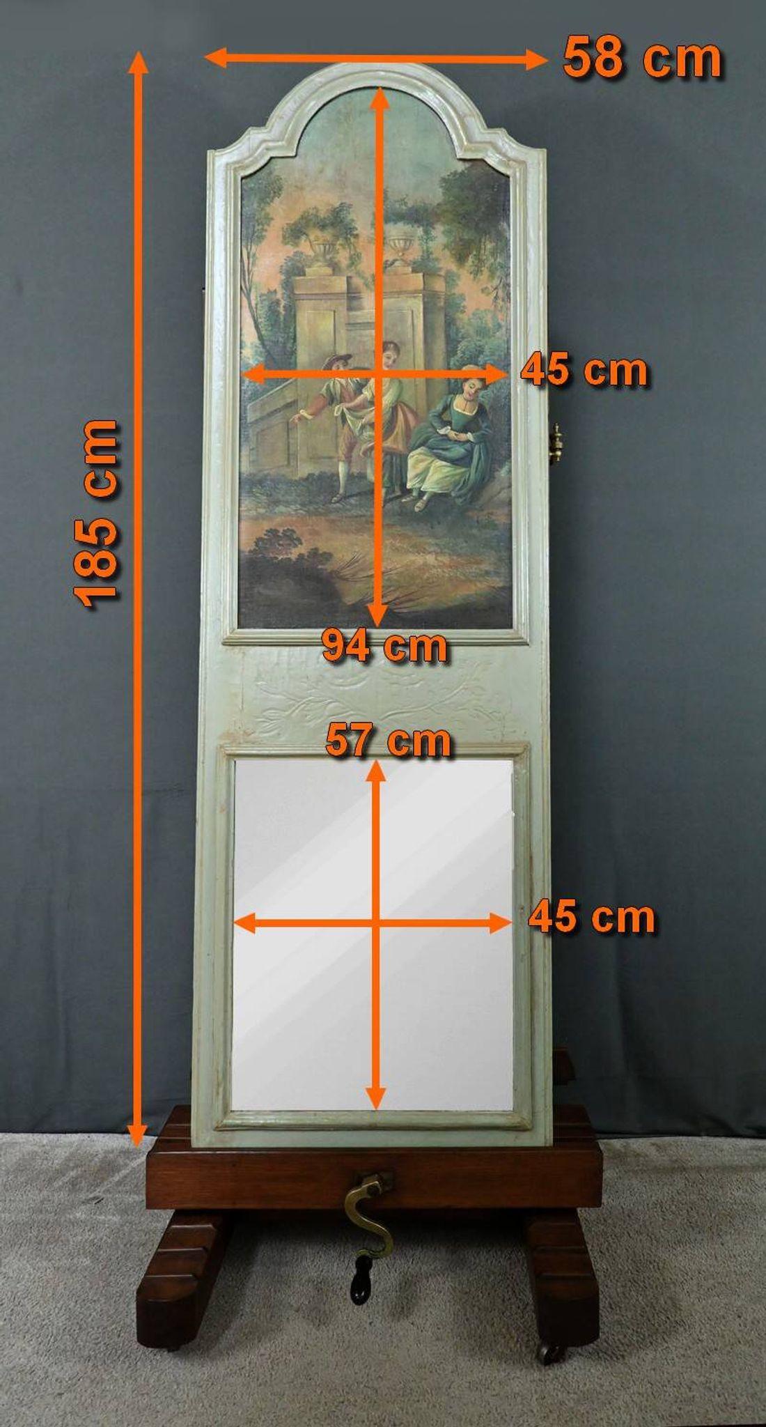 Painted wooden trumeau mirror, Louis XV style – first part of the 20th century