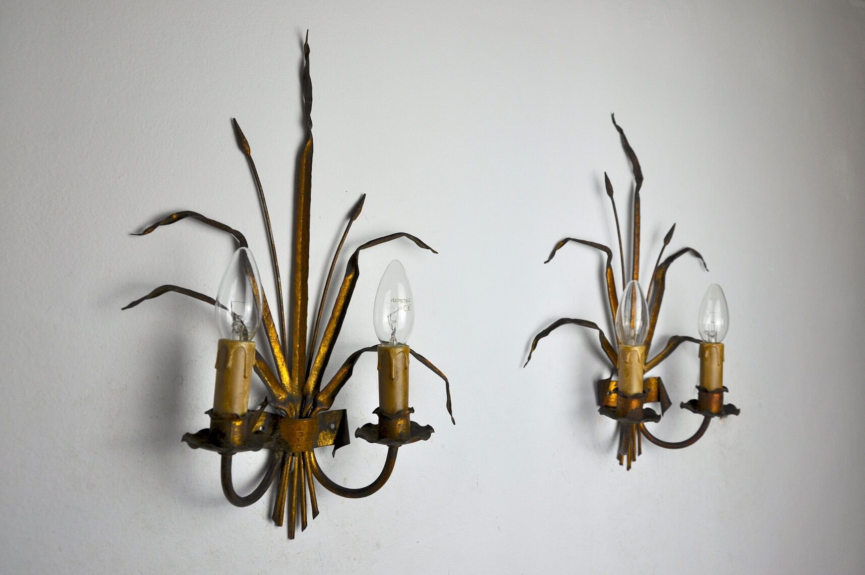 Pair of floral wall lamps by Ferro Arte, Spain, 1960