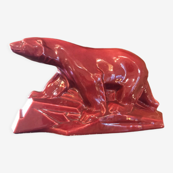 Art deco sculpture around 1930: red polar bear signed dax