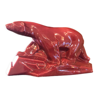 Art deco sculpture around 1930: red polar bear signed dax