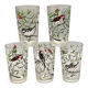 5 small vintage silkscreened bird motif GLASSES 1960/70
