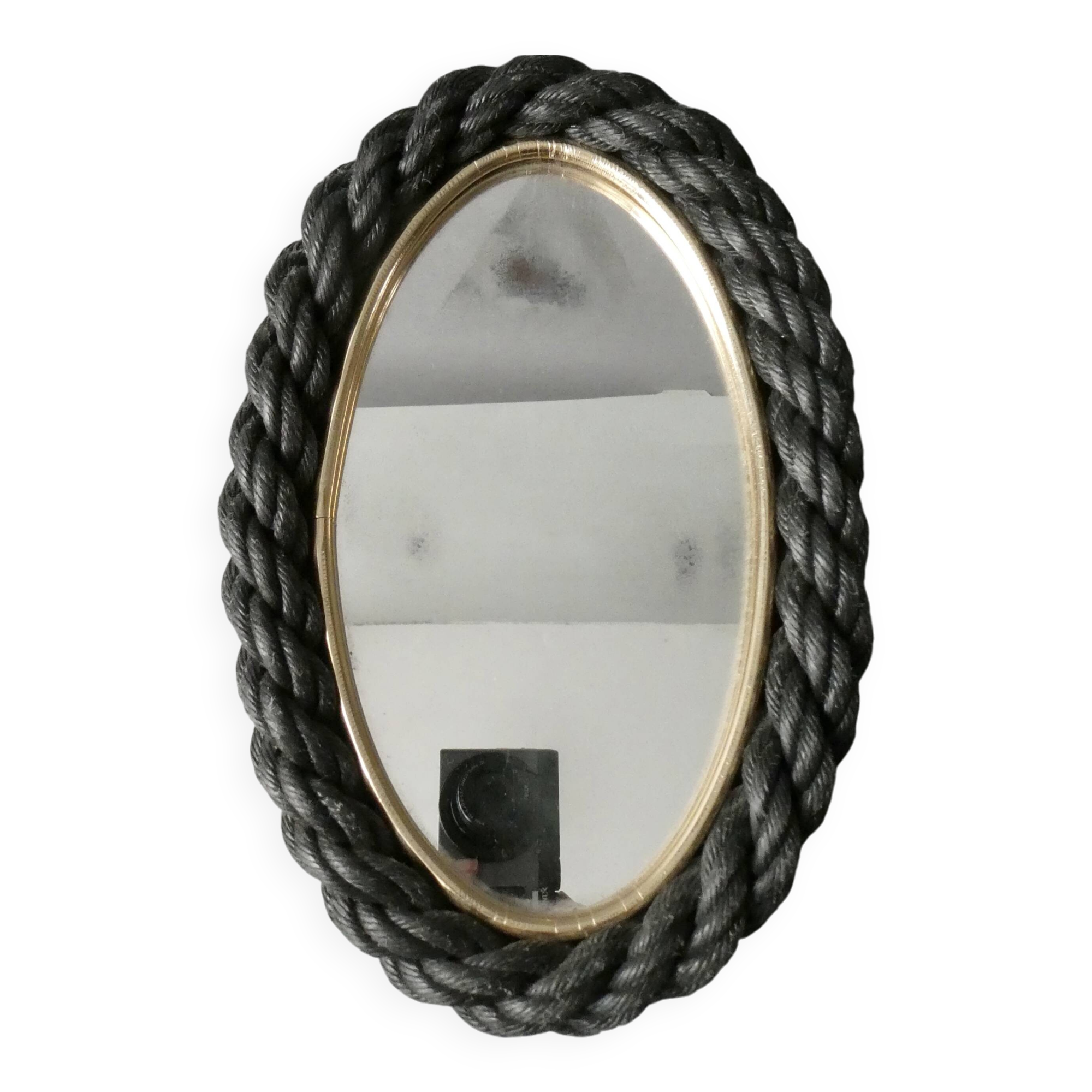 Oval mirror in black rope and gold edging, 1960s