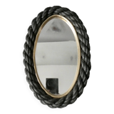 Oval mirror in black rope and gold edging, 1960s