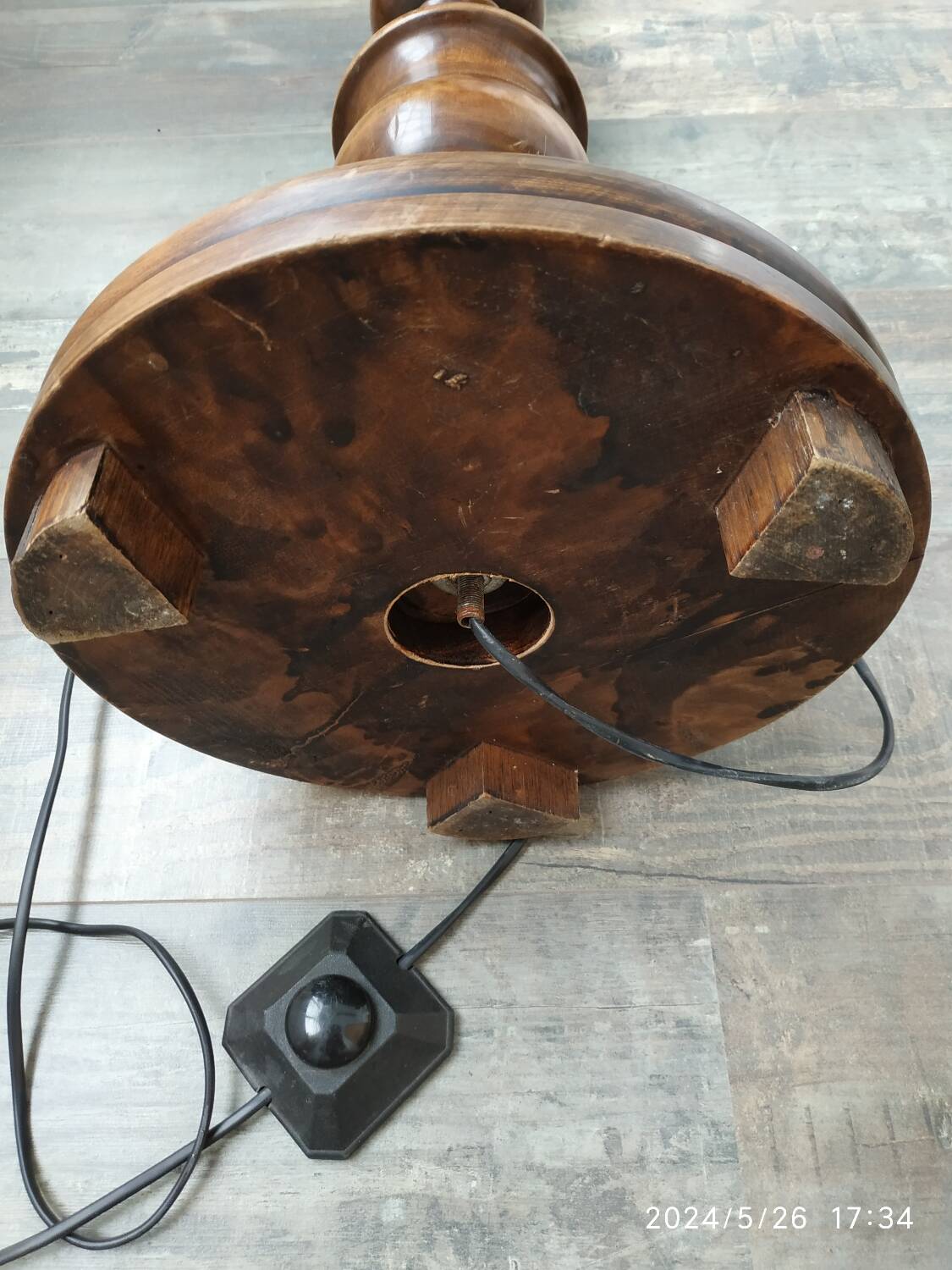Turned wooden floor lamp