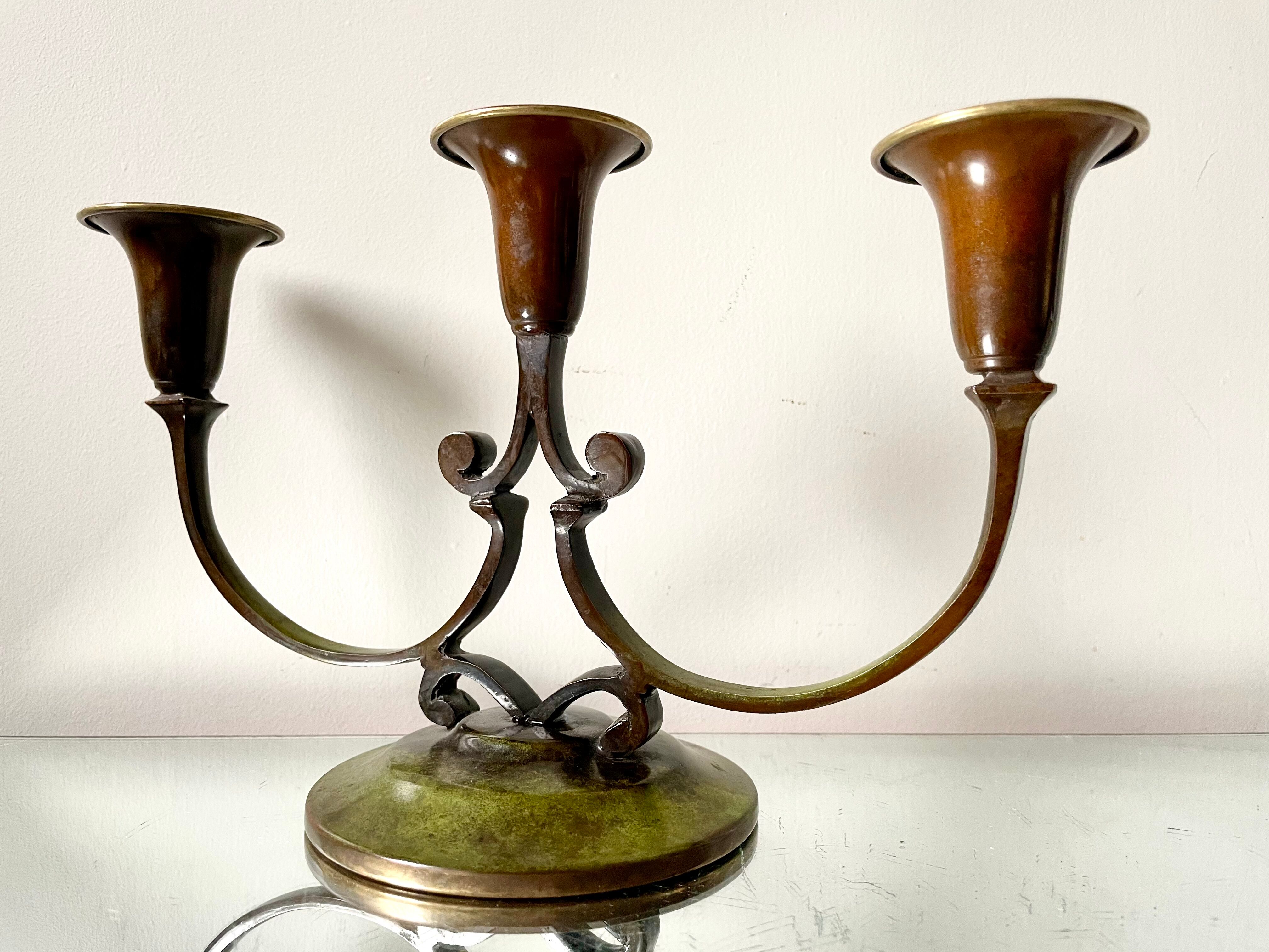 Art Deco Swedish Grace  candleholder in Varnish Verdigris Brass