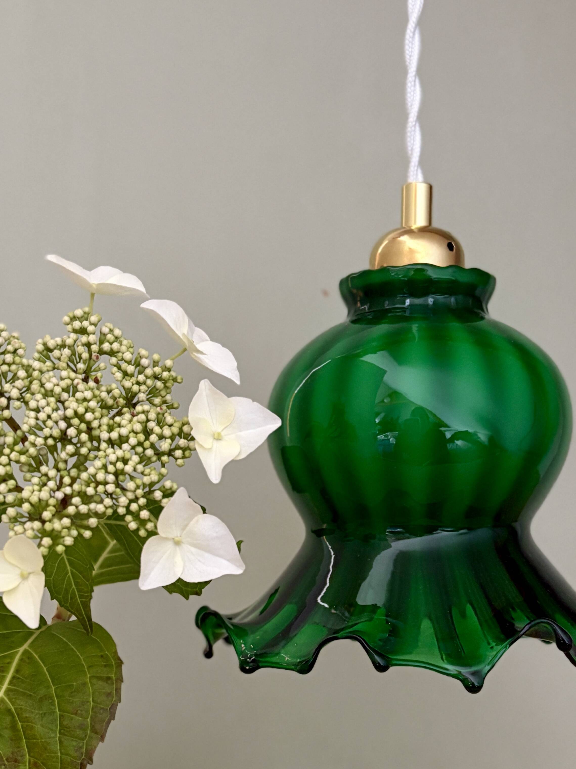 Vintage green glass tulip pendant light