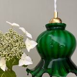 Vintage green glass tulip pendant light