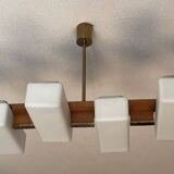 Scandinavian chandelier, brass, precious wood, 4 lights, shuttle 102 x 35 x 9 cm
