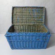 vintage blue rattan trunk chest
