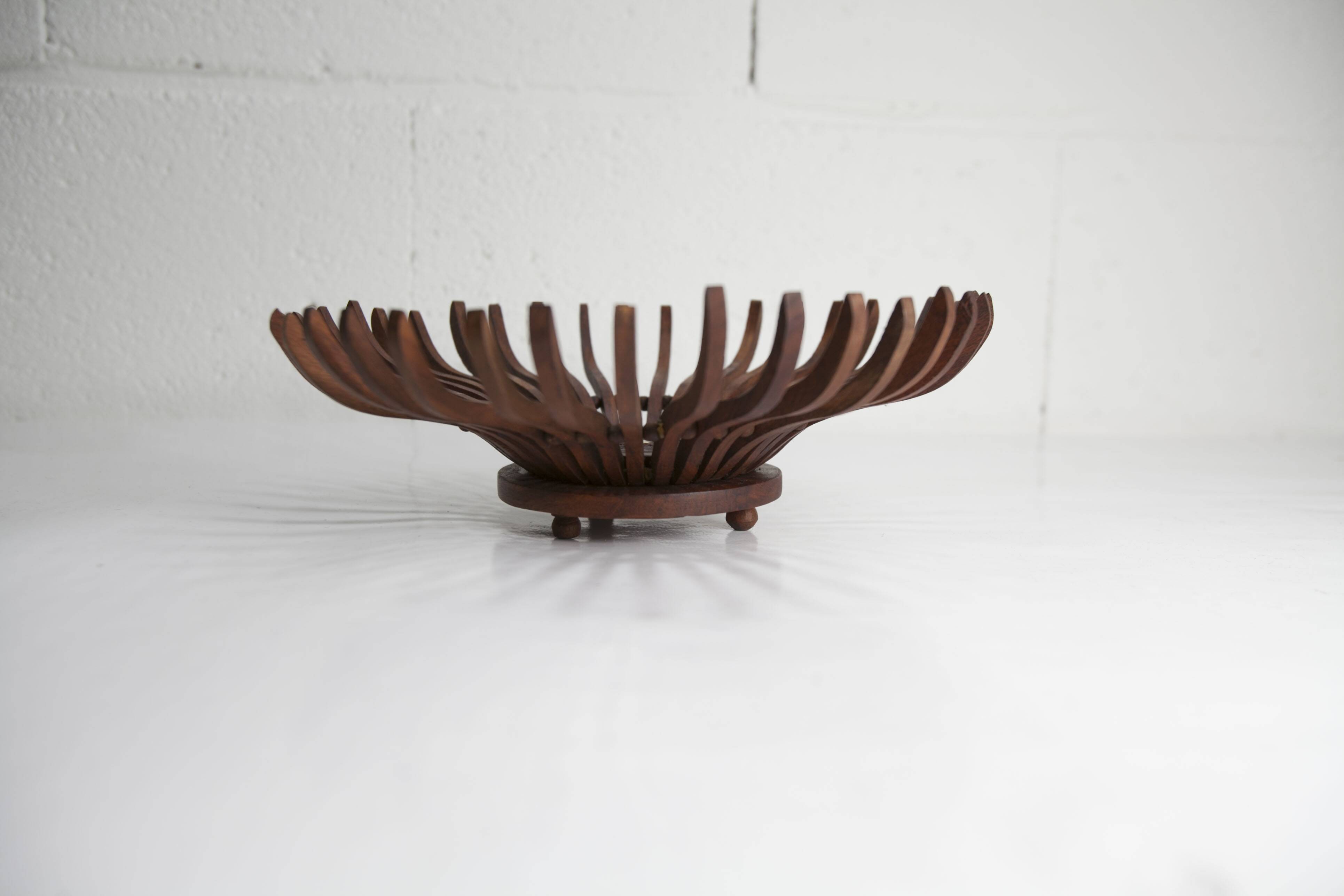 Handcrafted fruit dish 1960 solid wood unique piece