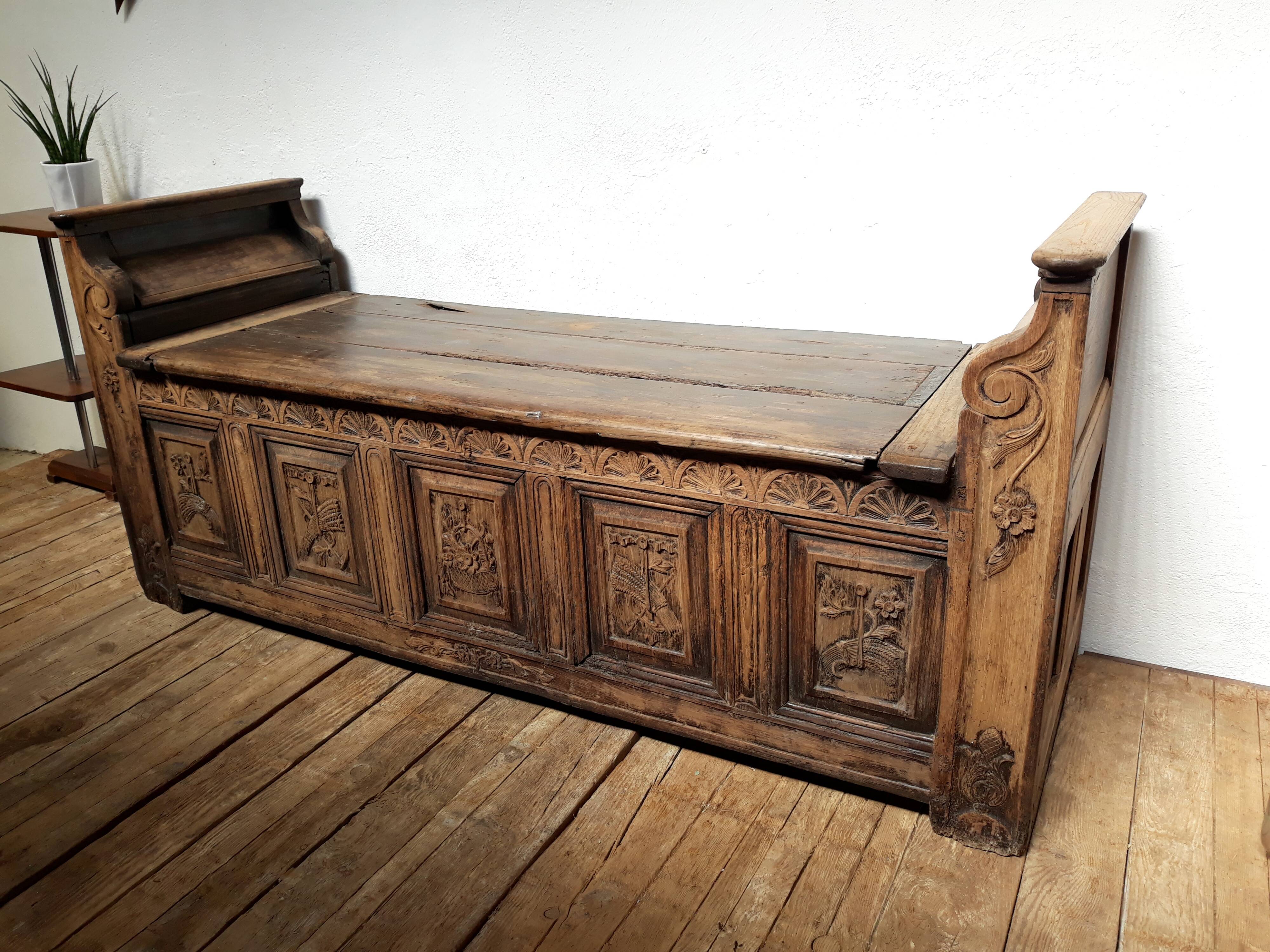 Church bench wooden chest 18th