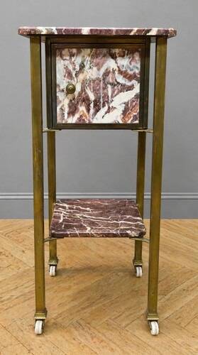 Side table / bedside table in red marble and brass – circa 1900