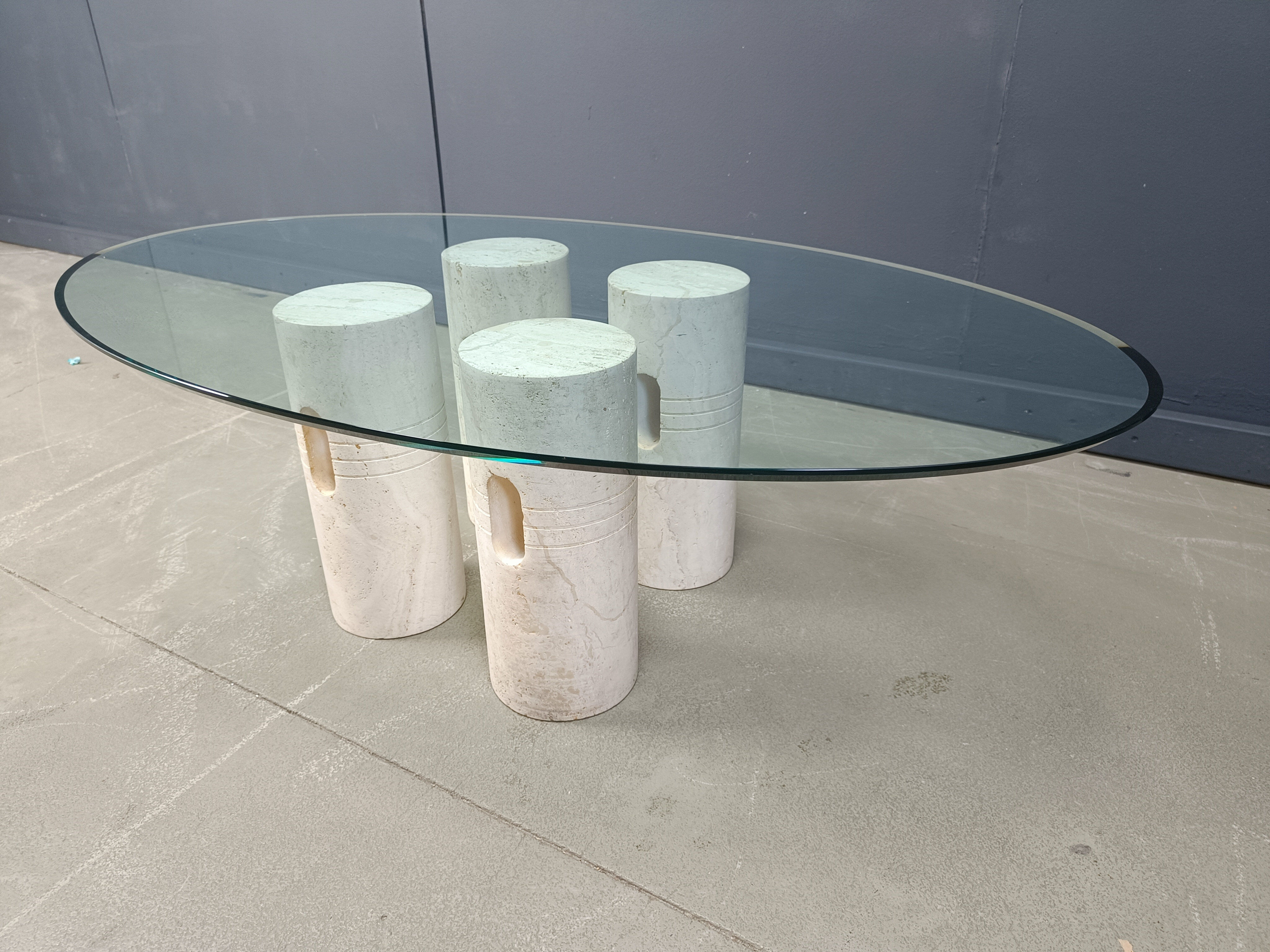 Vintage travertine and glass coffee table, 1970s