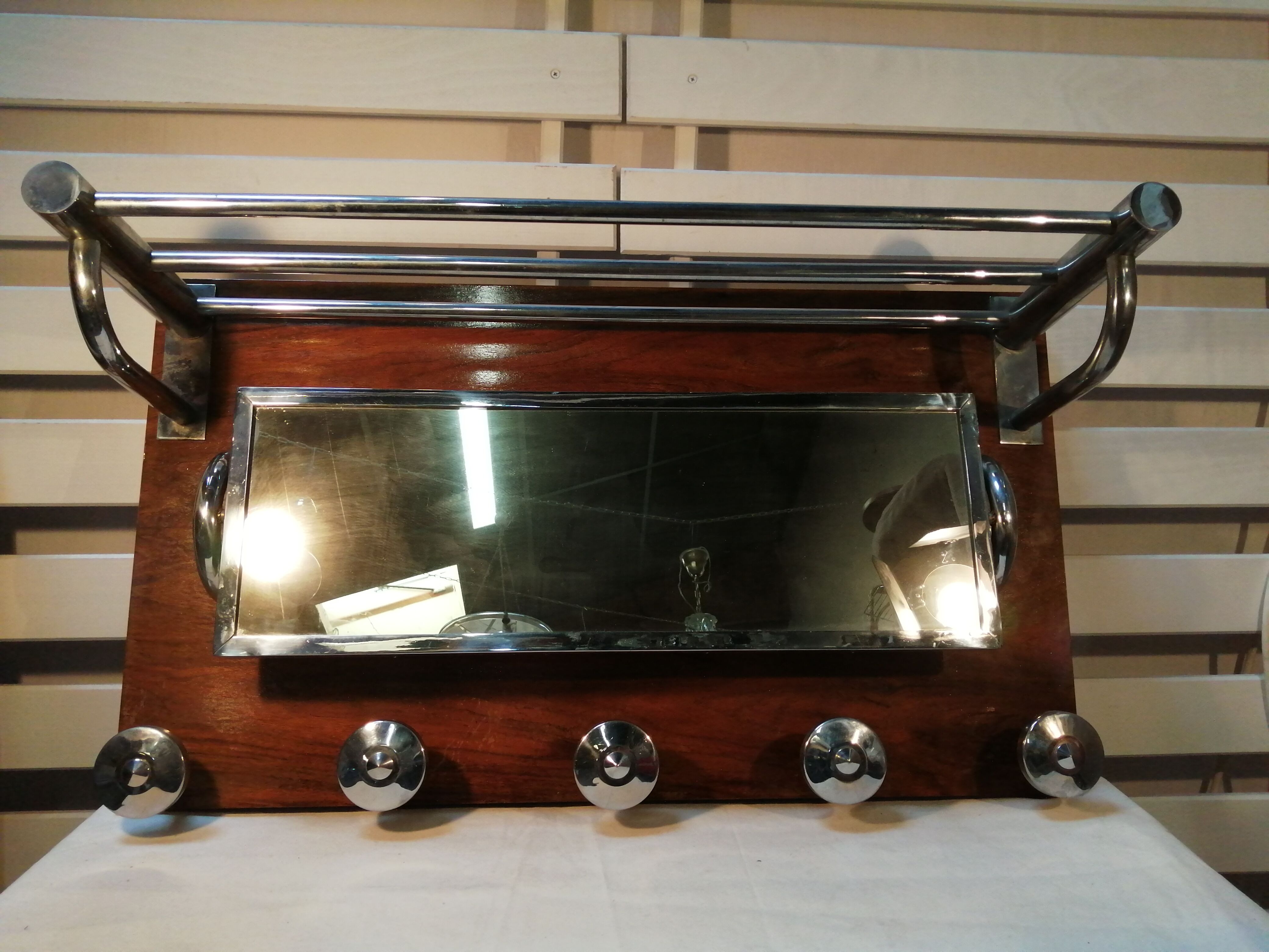 Art Deco wall rack - wood and chrome - vintage
