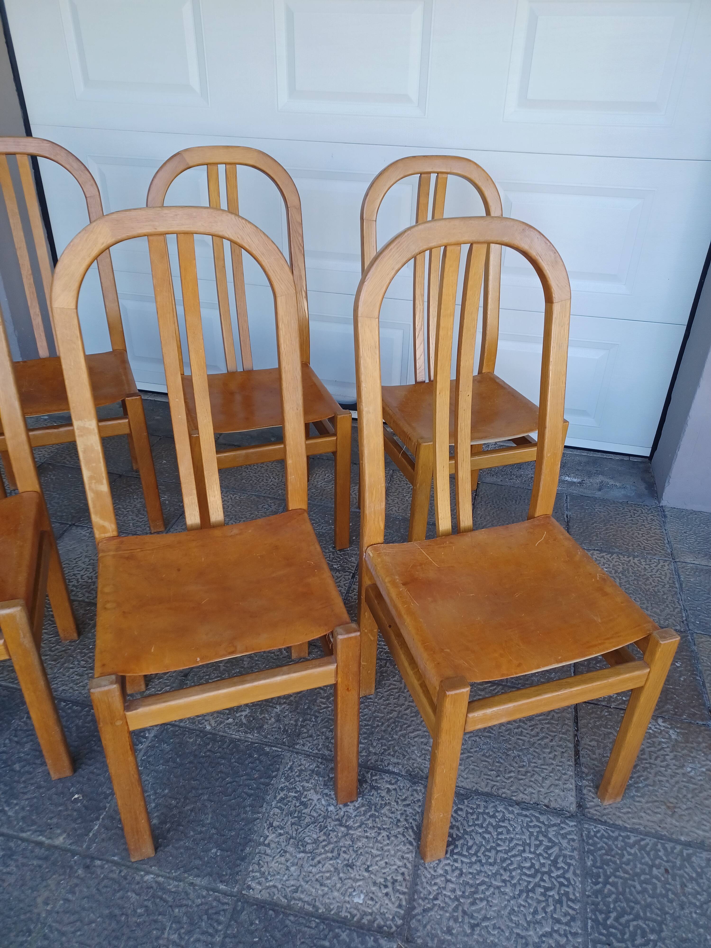 Set of 6 chairs, oak and leather