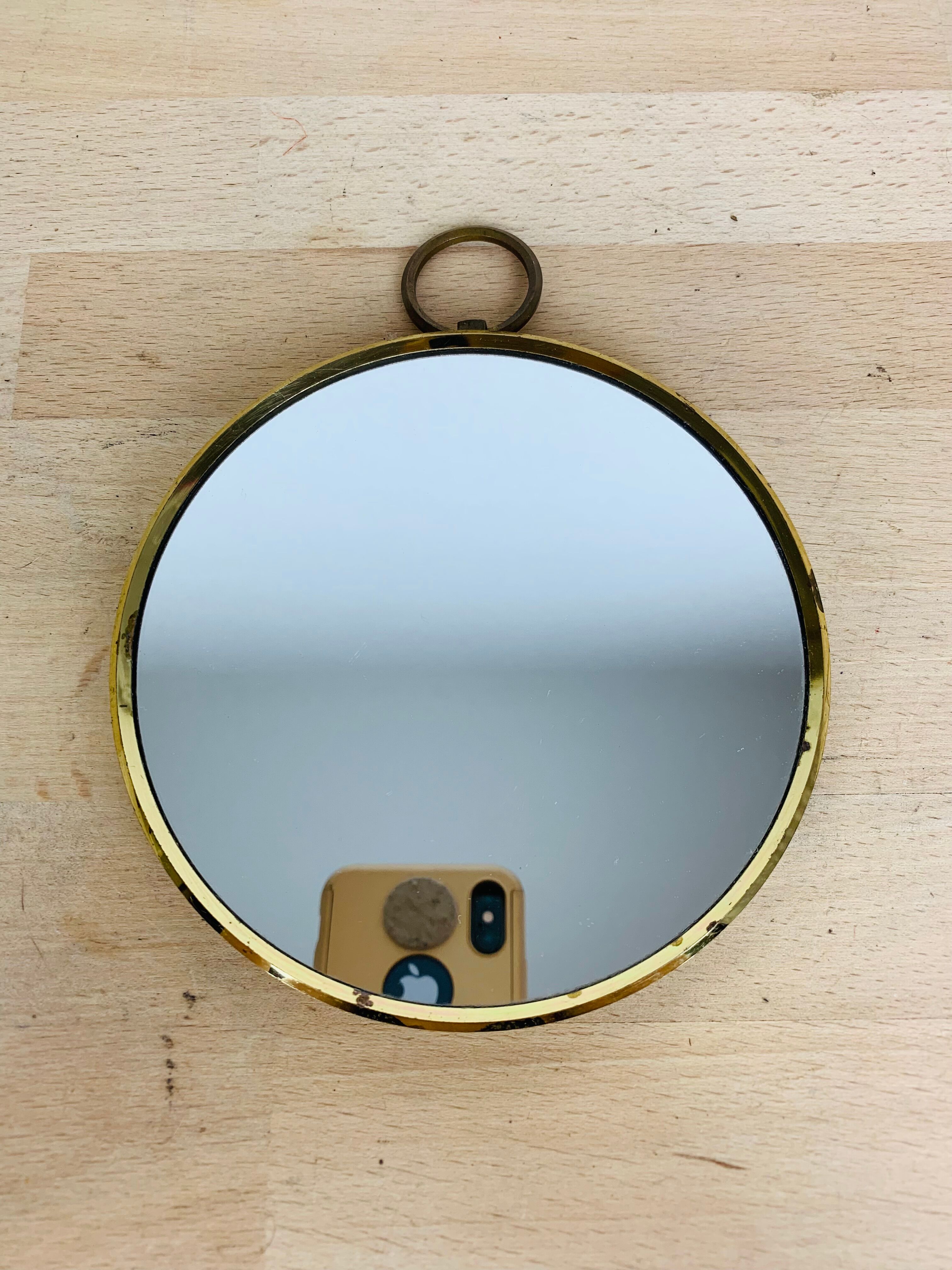 Mirror barber round strapping brass gilded