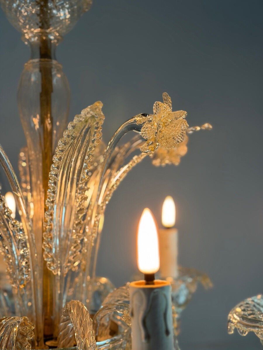 Venetian chandelier in gilded Murano glass, circa 1950