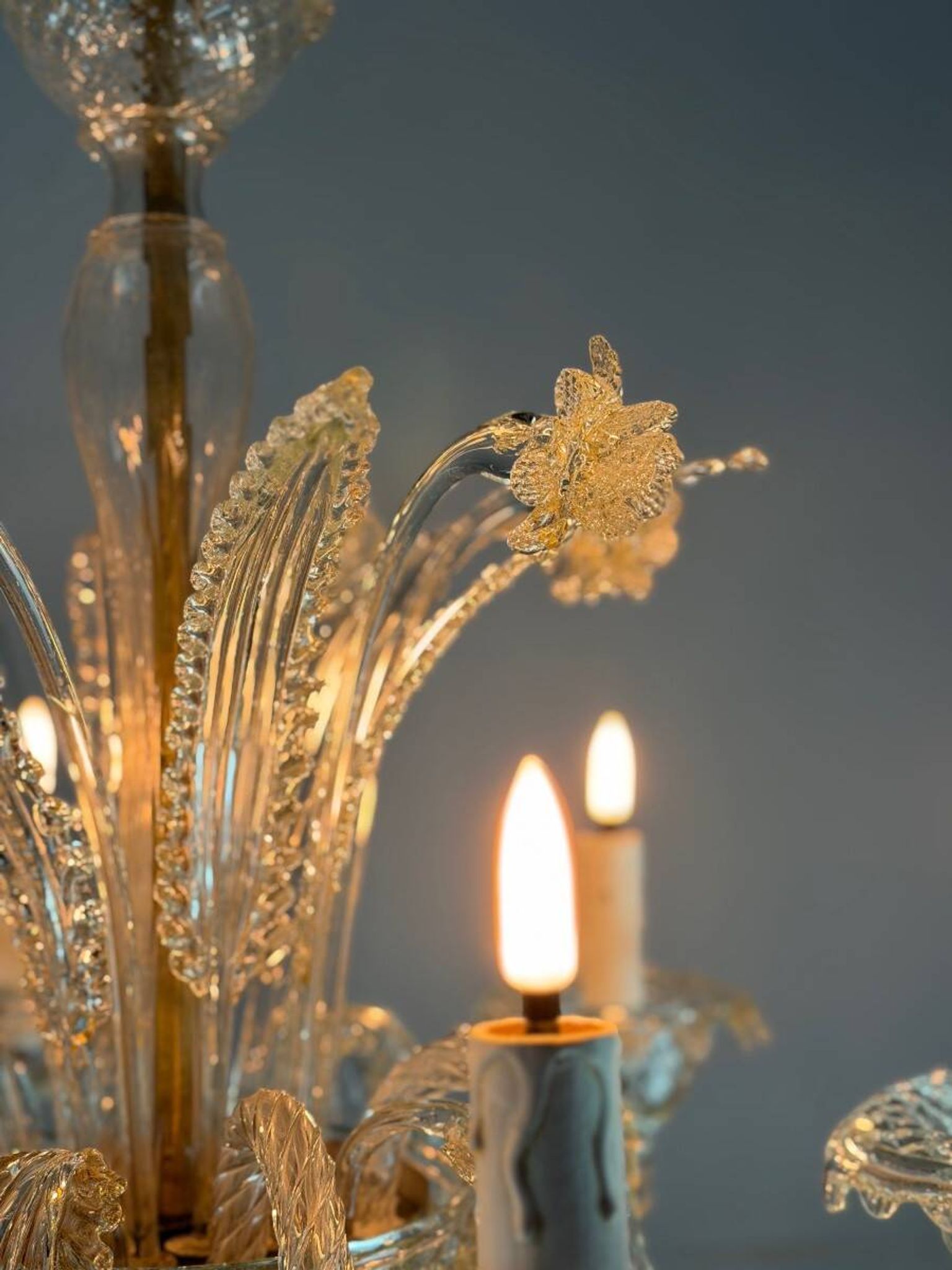 Venetian chandelier in gilded Murano glass, circa 1950