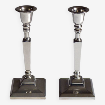 Pair of chrome candle holders