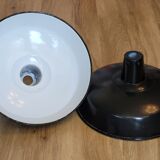 Pair of suspensions industrial lamp workshop lampshade in black enamelled metal