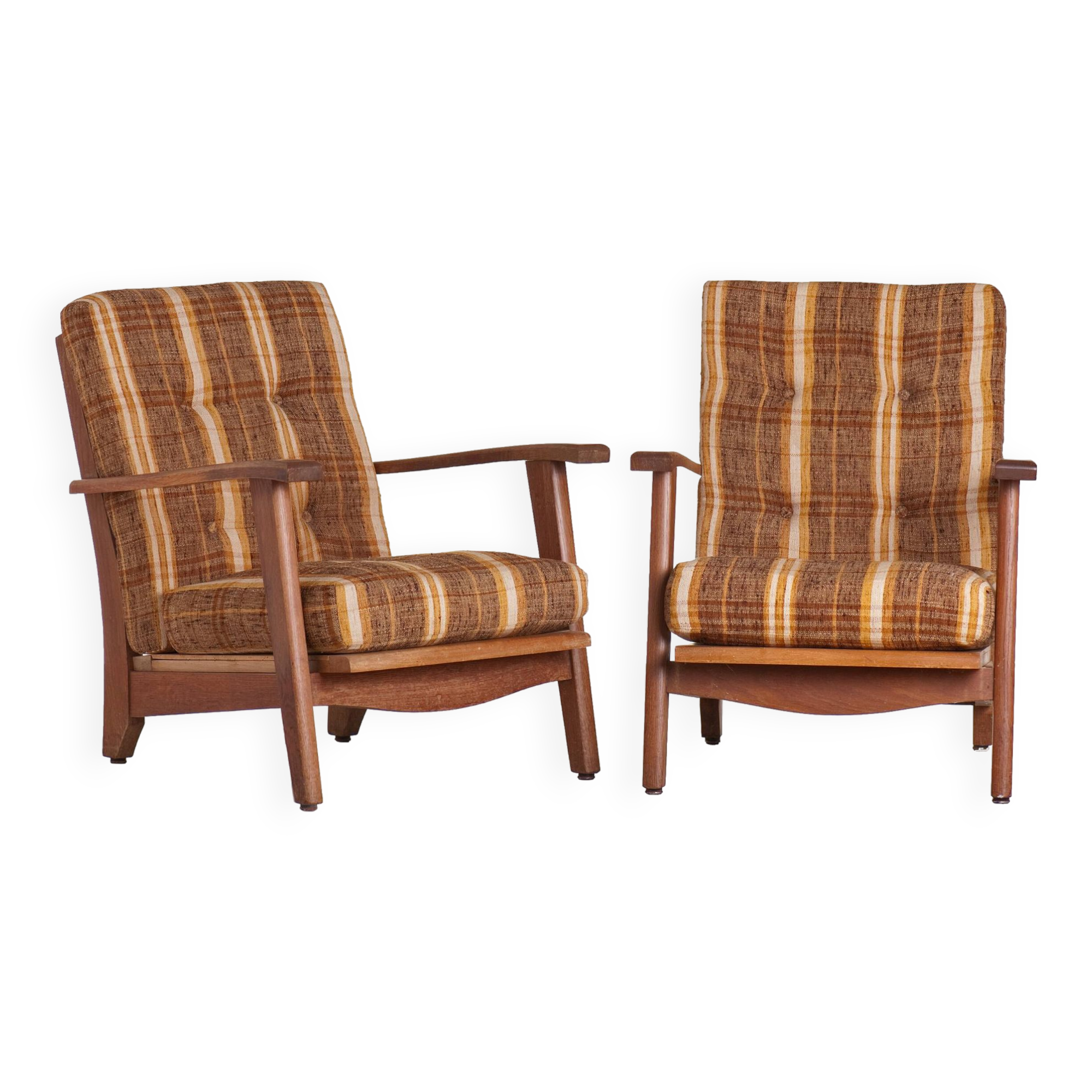 Pair of low oak armchairs 1950