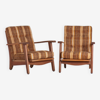 Pair of low oak armchairs 1950